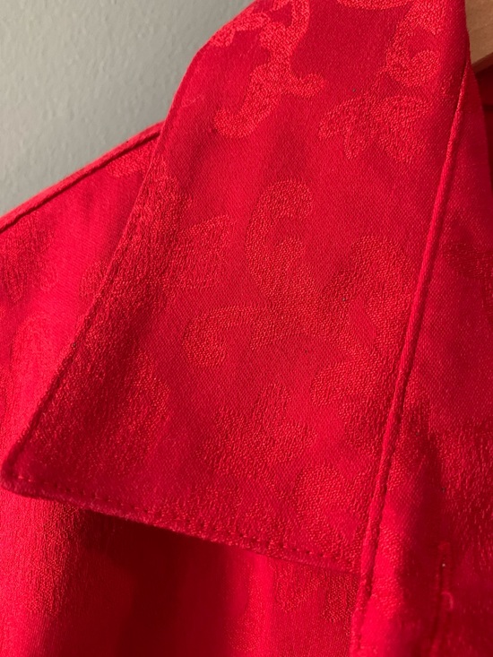 Chico's Vibrant Red Classic Button-Down Shirt with red on red floral design - Picture 3 of 7